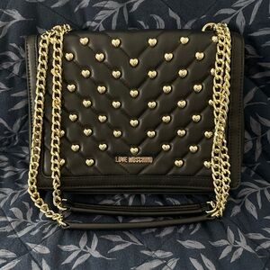 Love Moschino Black with Gold Heart Accents Shoulder Bag